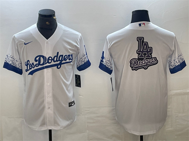 Men's Los Angeles Dodgers White Team Big Logo City Connect Cool Base Stitched Baseball Jersey Men's Los Angeles Dodgers White Team Big Logo City Connect Cool Base Stitched Baseball Jersey